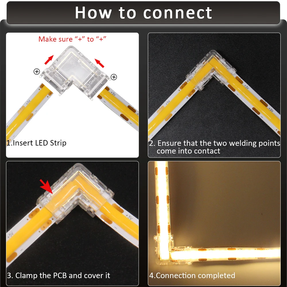 LEDストリップライト用の柔軟なコネクタ,2ピン,3ピン,4ピン,5mm,8mm,10mm,rgb cct cob