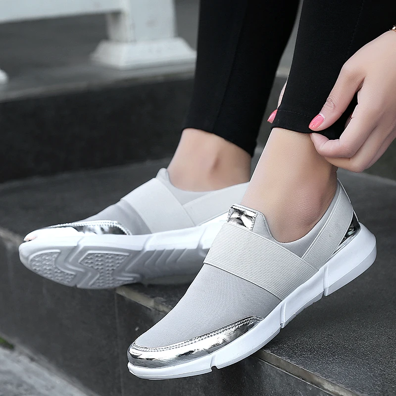 

New Designer Women Running Sport Shoes Gray Silver Girls Outdoor Street Walking Sneakers Plus Size 41 42 Womens Jogging Shoes