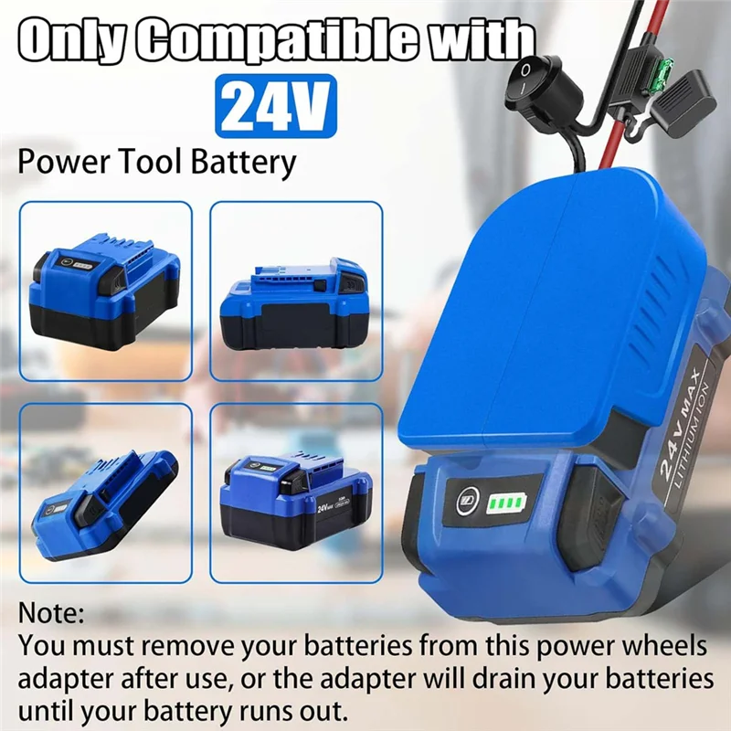 Y17A Power Wheels Battery Adapter For Kobalt 24V Max With Fuse & Wire Terminals, Power Connector For Rc Car