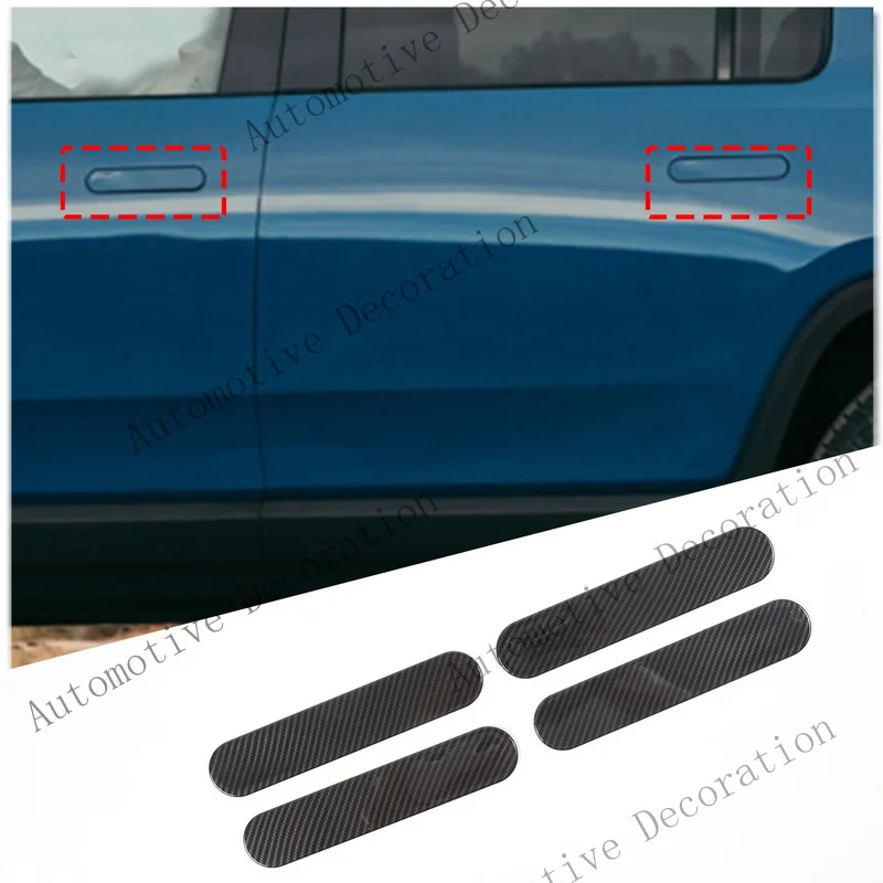 Z+ 4PCS Carbon Fiber ABS External Handle Decorative Sticker For Rivian R1T/R1S