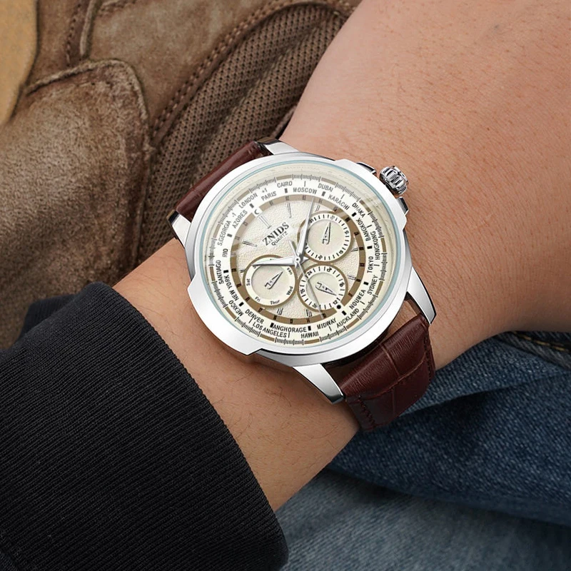 Classic Punk Style Casual Men's Watch, Non-Mechanical, Waterproof, Leather Strap, High-End, Light Luxury, Fashionable, Simple, Versatile, Stylish Watch for Male Students, Trendy