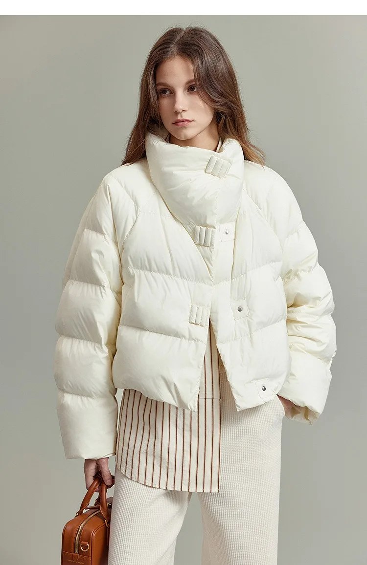 Uoozee 2025 جديد الشتاء المرأة بلون جاكيتات سليم صالح الوقوف طوق معطف قصير دافئ موضة مبطن فقاعة ملابس خارجية #1