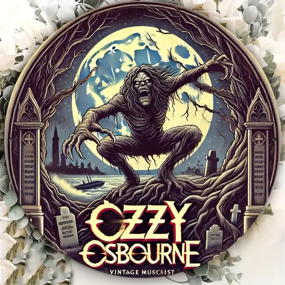 20,3 x 20,3 cm Ozzy Osbourne Vintage-Rockmusik-Metallschild – Retro-Wandkunst für Männerhöhle, Bar, Büro, Zuhause, Raumdekoration
