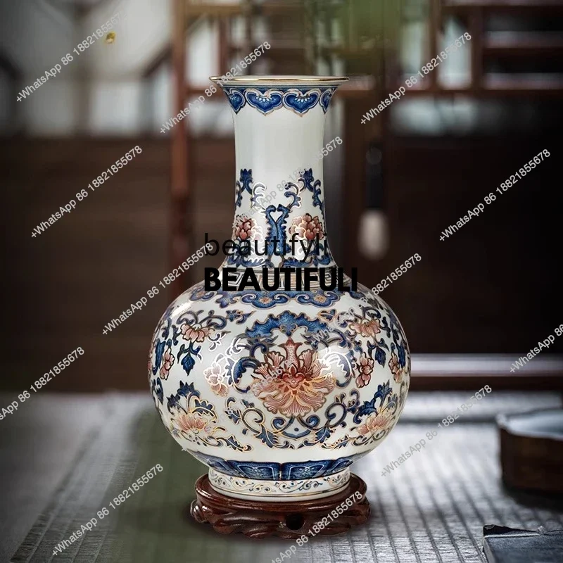 ss8350 living room entrance bogu frame high-end ornaments, ceramic vase hand-painted gold-painted blue and white porcelain gift