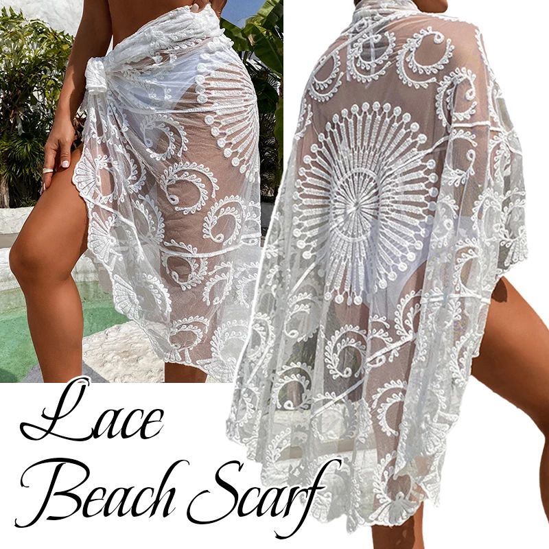 Summer Beach Sunscreen Shawl Beach Vacation Lace Wrapped Skirt Bikini Apron Half Skirt Swimwear Women Cover-up Skirt Towel