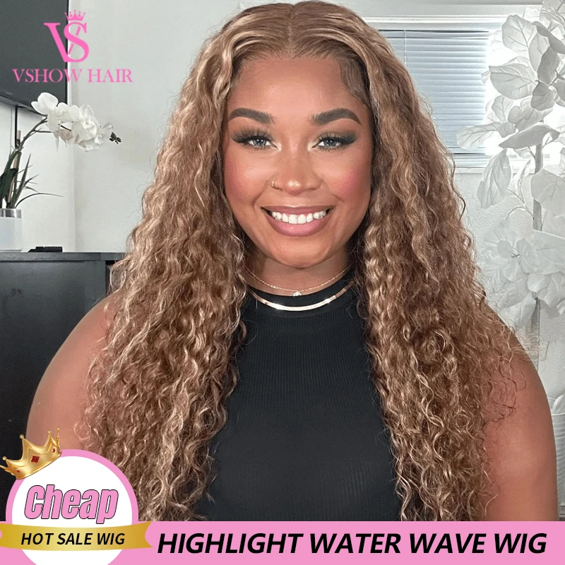 

Highlight Human Hair Wig Water Wave 13x4 HD Lace Front Wigs For Women P4/27 Honey Blonde Brazilian Wigs On Sale Virgin Hair