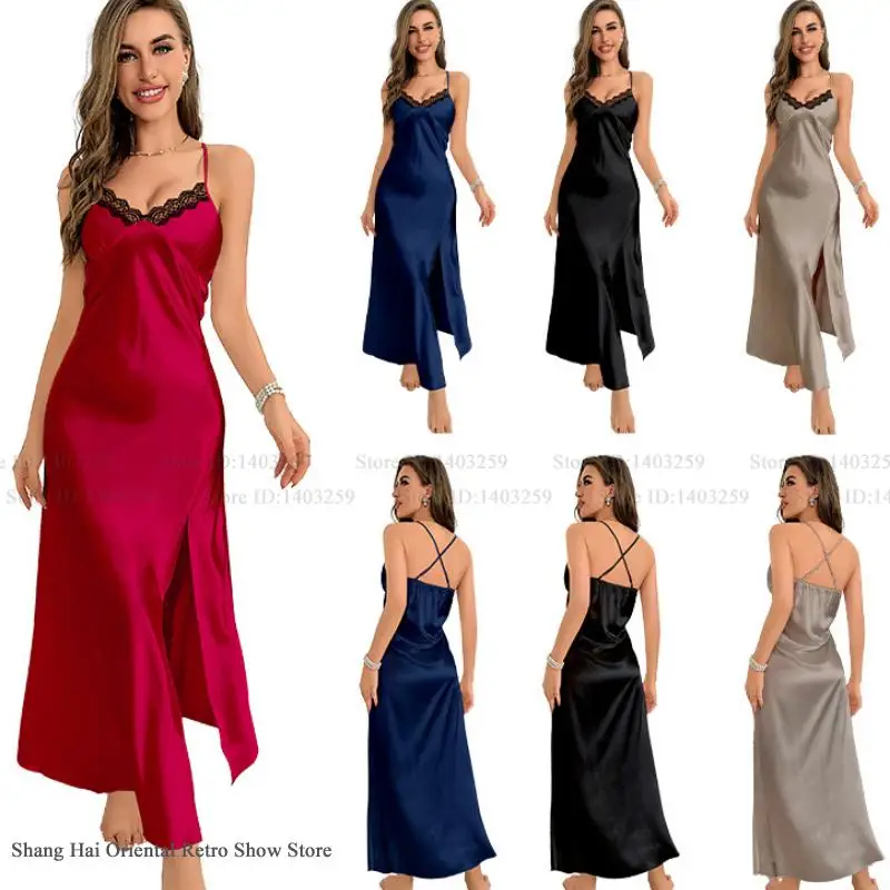 

Female Long Nightgown Sexy Suspender Nightdress Intimate Lingerie Spring Summer New Women Sleepwear Loungewear Rayon Home Wear