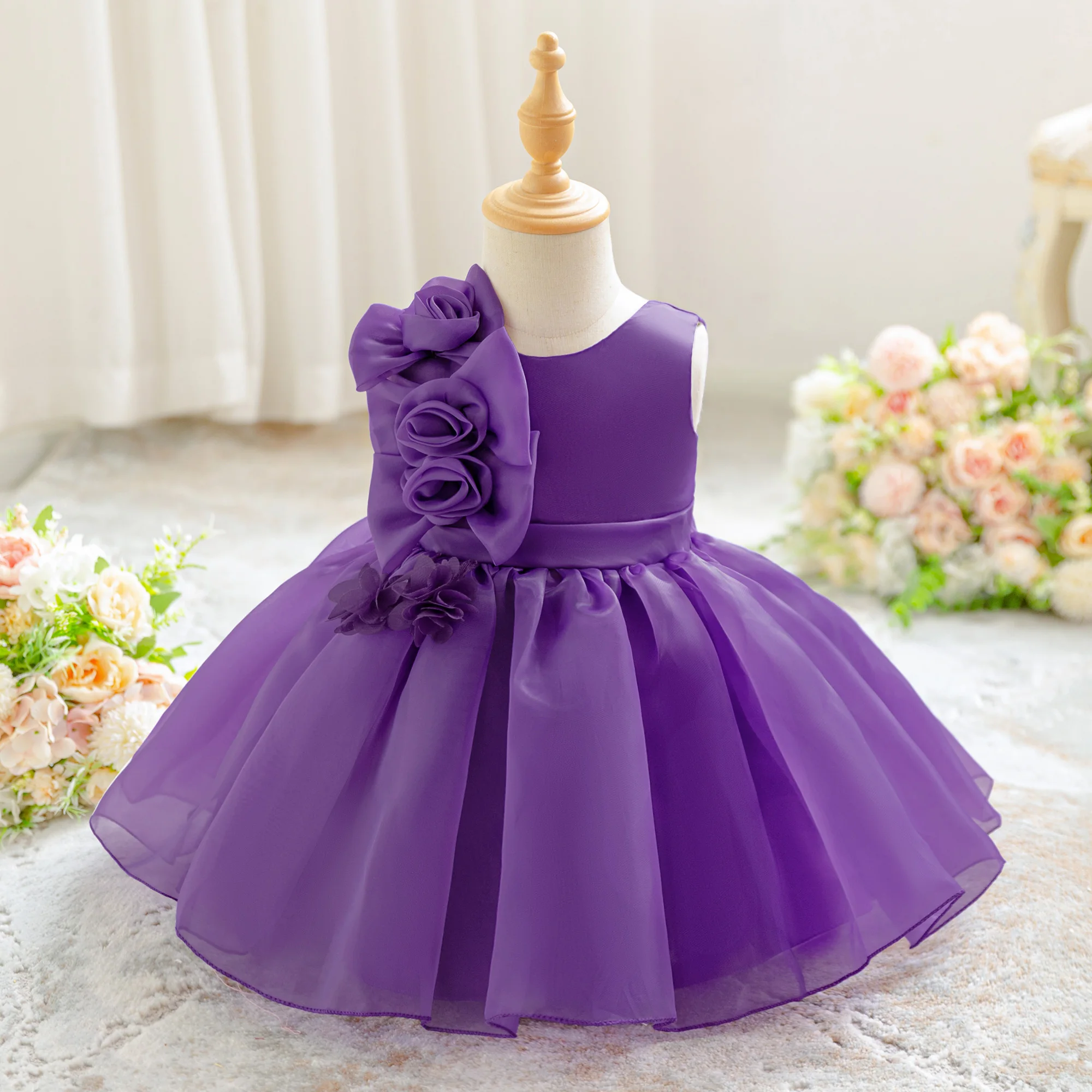 

Elegant Flower Baptism Party Baby Girls Dress Toddler 1st Birthday Wedding Princess Baby Dress Bow Bridesmaid Tutu Prom Costumes