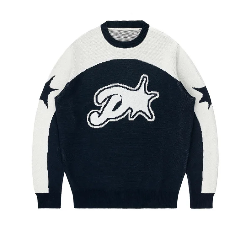 

New color blocking round neck sports style pullover sweater for autumn and winter, men's and women's knitted pullover sweater