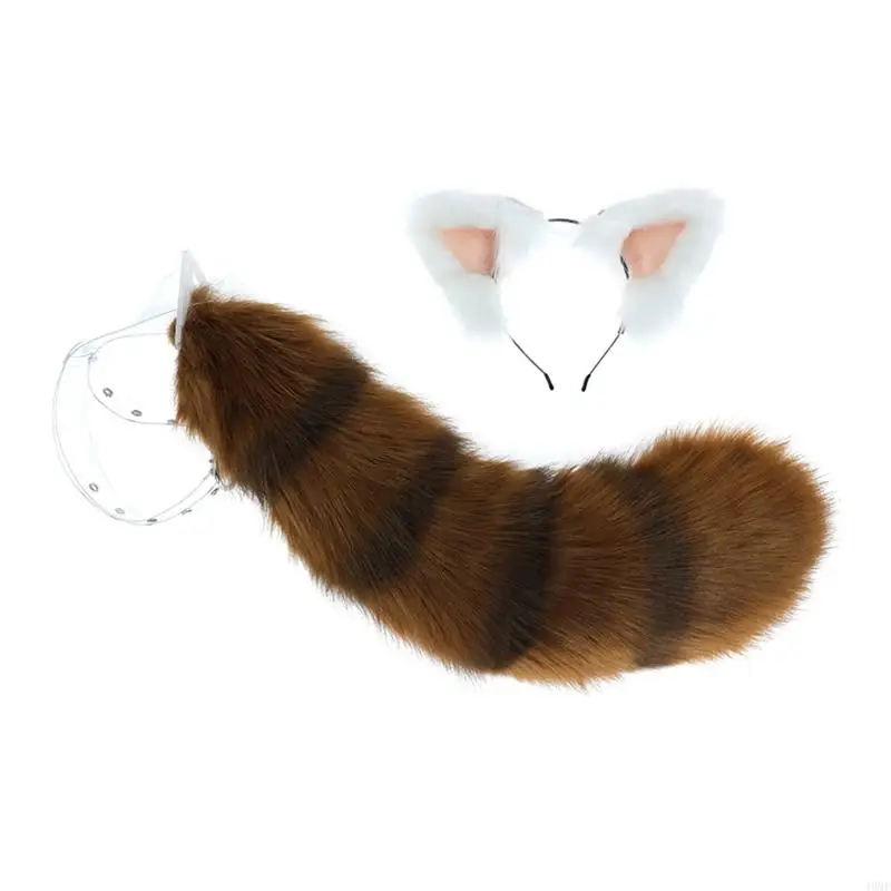 

49MF Animal Eckcoon ушей повязка на голове и искусственный меховой хвост костюм Cosplay Eckcoon