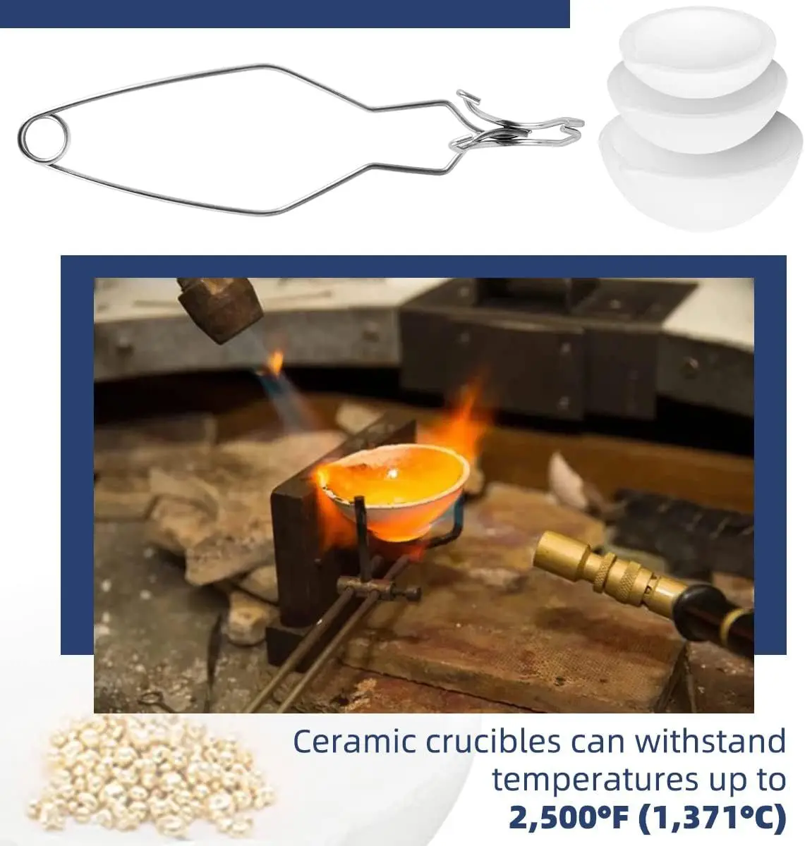 High-Temp Quartz Crucible Clip and Melting Bowl Set for Gold Silver Melting Jewelry Casting Metal Refining Furnace Tools