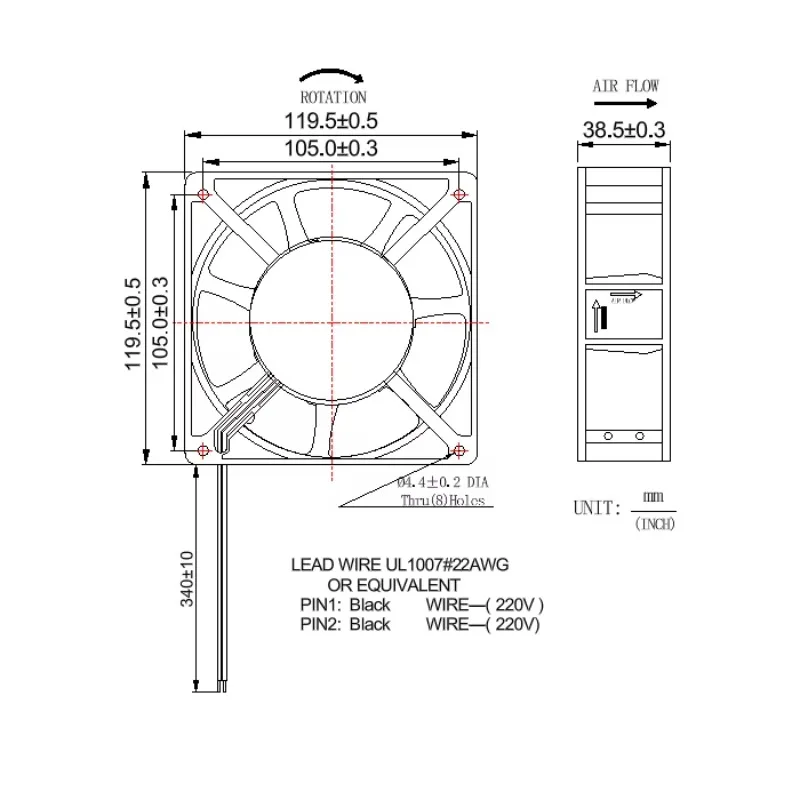 12038 AC Axial Fan 120x120x38mm 4 Inch 7 Blade Ball Bearing 110V 220V High Air Volume Cooling Fan