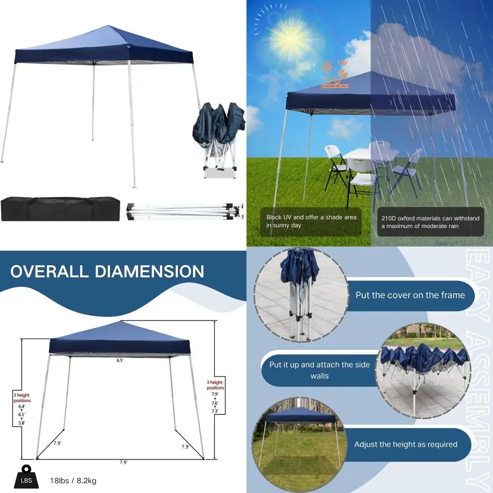 

Waterproof UV-Protected Instant Pop-Up Gazebo Tent 7.8x7.8' for Commercial Use and Outdoor Parties with Slanted Legs