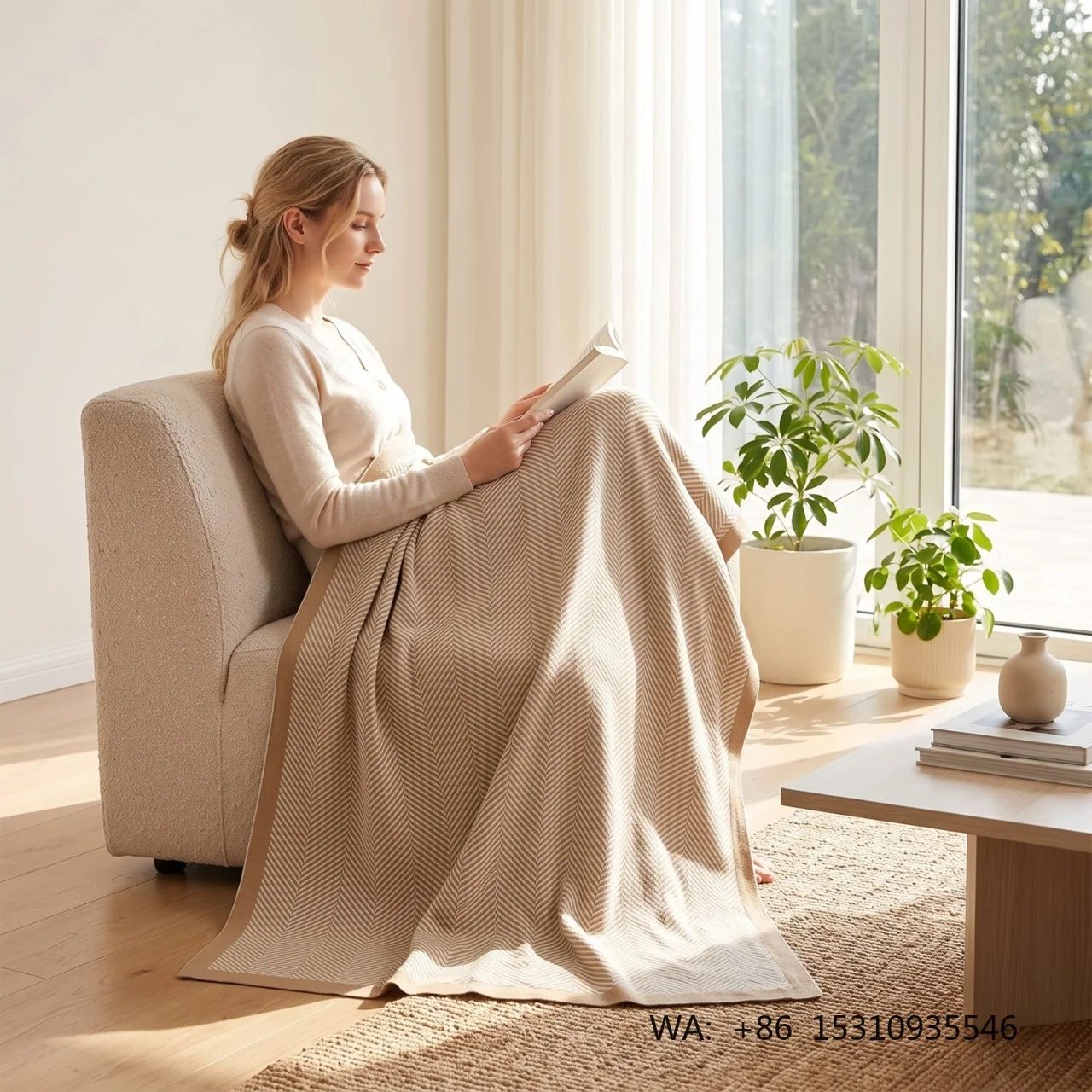 Custom Jacquard Knitted Blanket Double Sided Soft Flax Cotton Four Season Decorative Sofa Bed Throw Blanket for Hotel Home Use