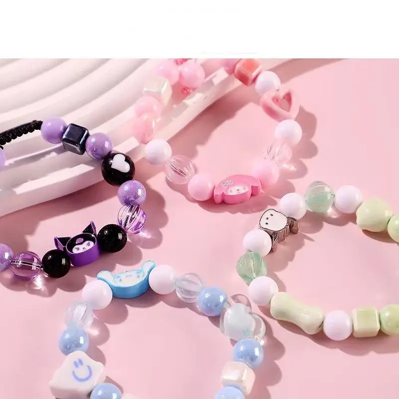 2025 Sanrio Bracelet Kawaii Mymelody Kuromi Cinnamoroll Japanese Girl Cartoon Beaded Bracelet Children's Birthday Gift