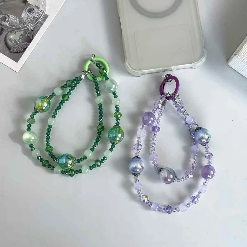 Креативная новая двойная цепочка с кристаллами и бисером, кулон на запястье, подвеска для мобильного телефона, сумка, брелок, подвеска, аксессуары