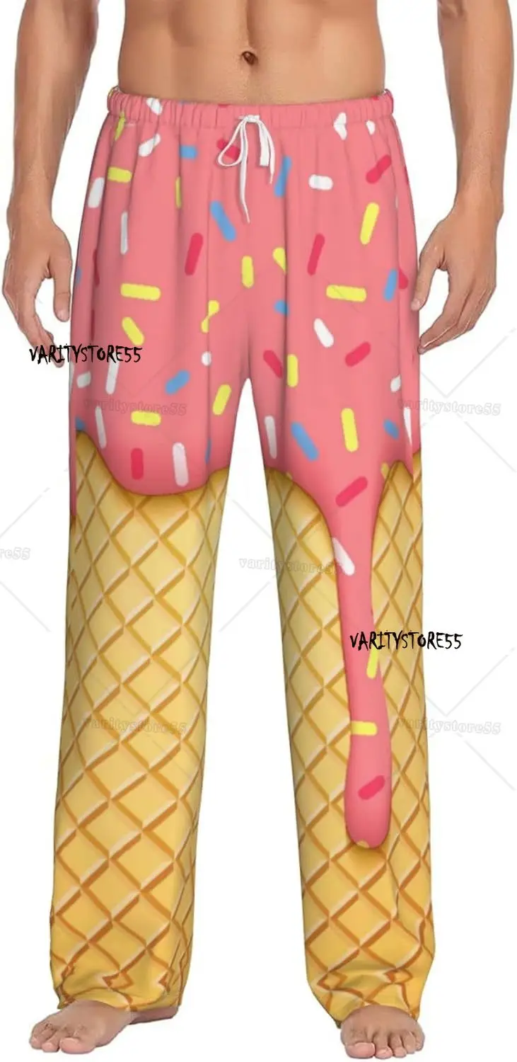 

Мужские пижамные штаны с розовым мороженым, удобные брюки для отдыха, повседневные штаны