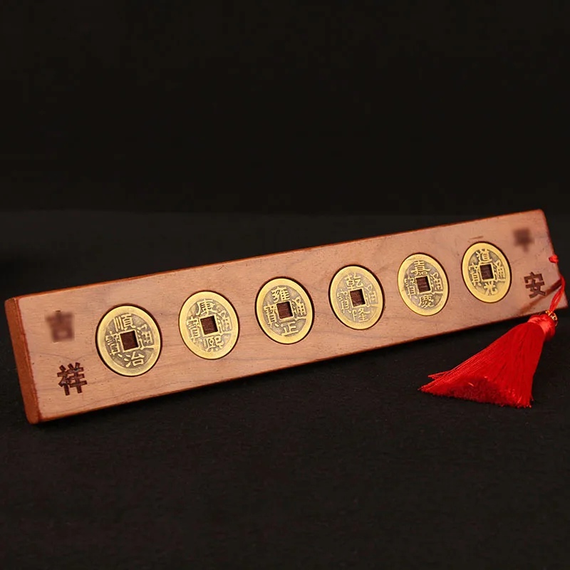 Peach Wood Five Six Emperor Coins Ruler Ornaments Lubanchi Fengshui 7 Star Feet Meters Home Furnishing Carg Decoration Accessori