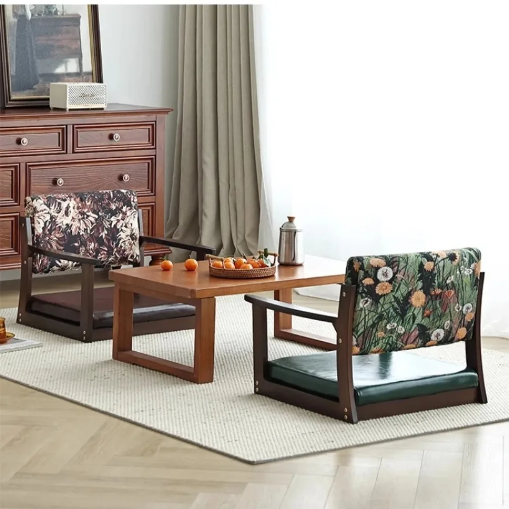 Silla  suelo japonesa con respaldo, taburete Tatami Zaisu  mara maciza, diseño sin patas para balcón/cama/ventana  bahía, tabure