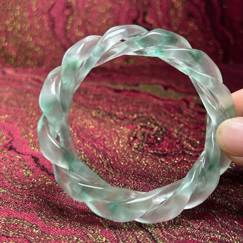 

Natural High Ice Quartzite Jade, Hollow Twist Bracelet