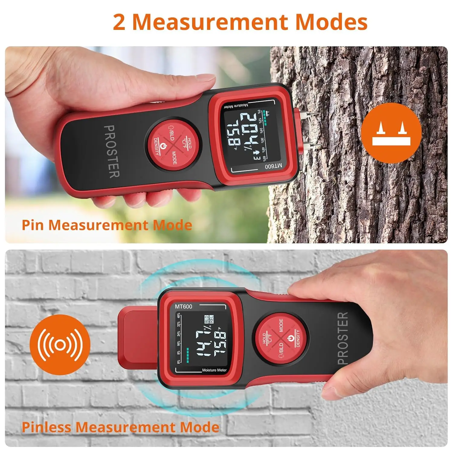 Wood Moisture Meter 2 in 1 Pin & Pinless Moisture Tester with LCD Display Low Battery Indicator for Wood Firewood Drywall Paper