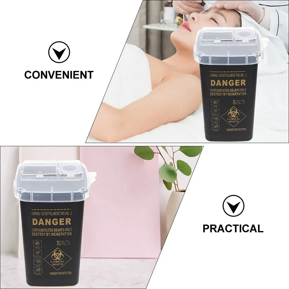 

2 шт., контейнер для острых органов для тату-салона, черный АБС-пластик, прочный сборщик игл для утилизации медицинских отходов, небольшой стерильный контейнер для хранения клиники
