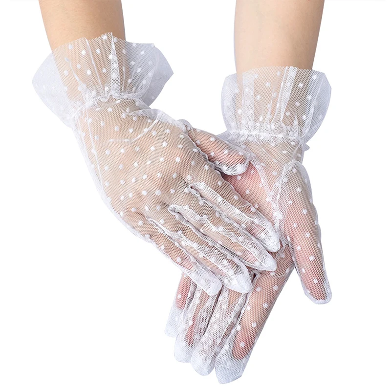 Elegant Wedding Bridal Gloves Soft Tulle Dots Ruffle Short Lace Gloves Bridesmaid Gloves Party Mittens Wedding Accessories