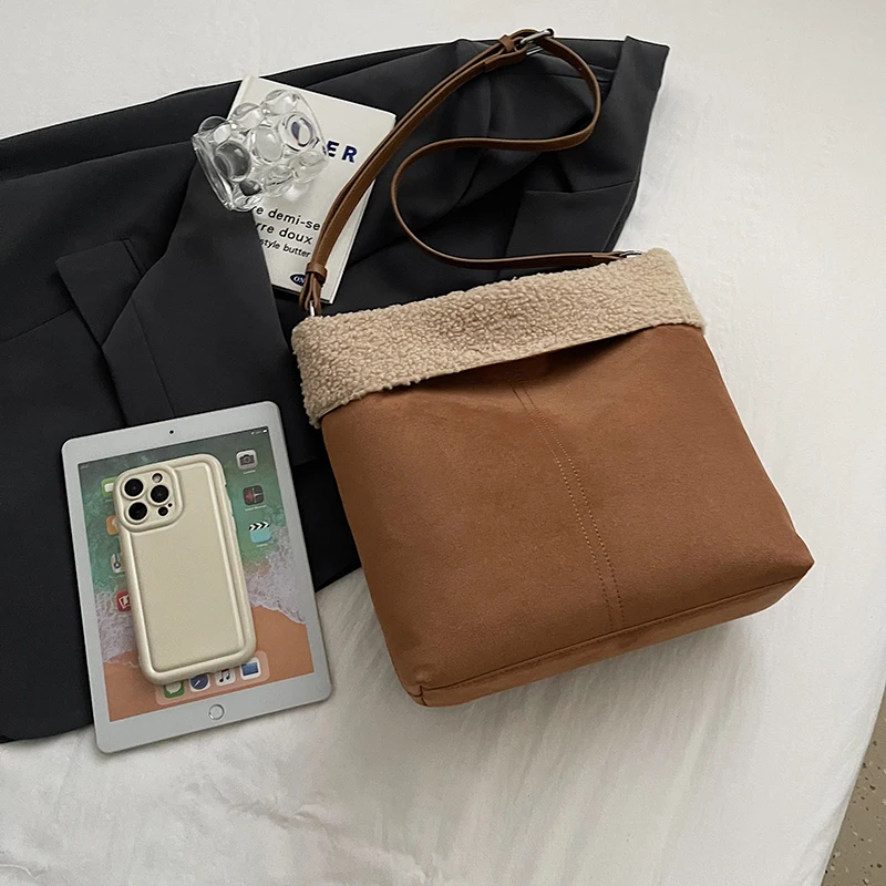 Женская замшевая сумка через плечо с внутренним карманом, сумка через плечо с регулируемым ремешком, сумка-портфель для работы, путешествий