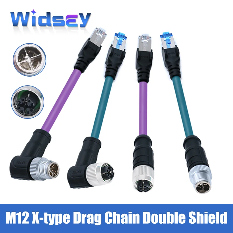 

CAT6A/CAT7 M12 Double Shielded High Flexible Network Cable 8Pin X-type Bend/Straight Male Female Industrial Drag Chain Connector