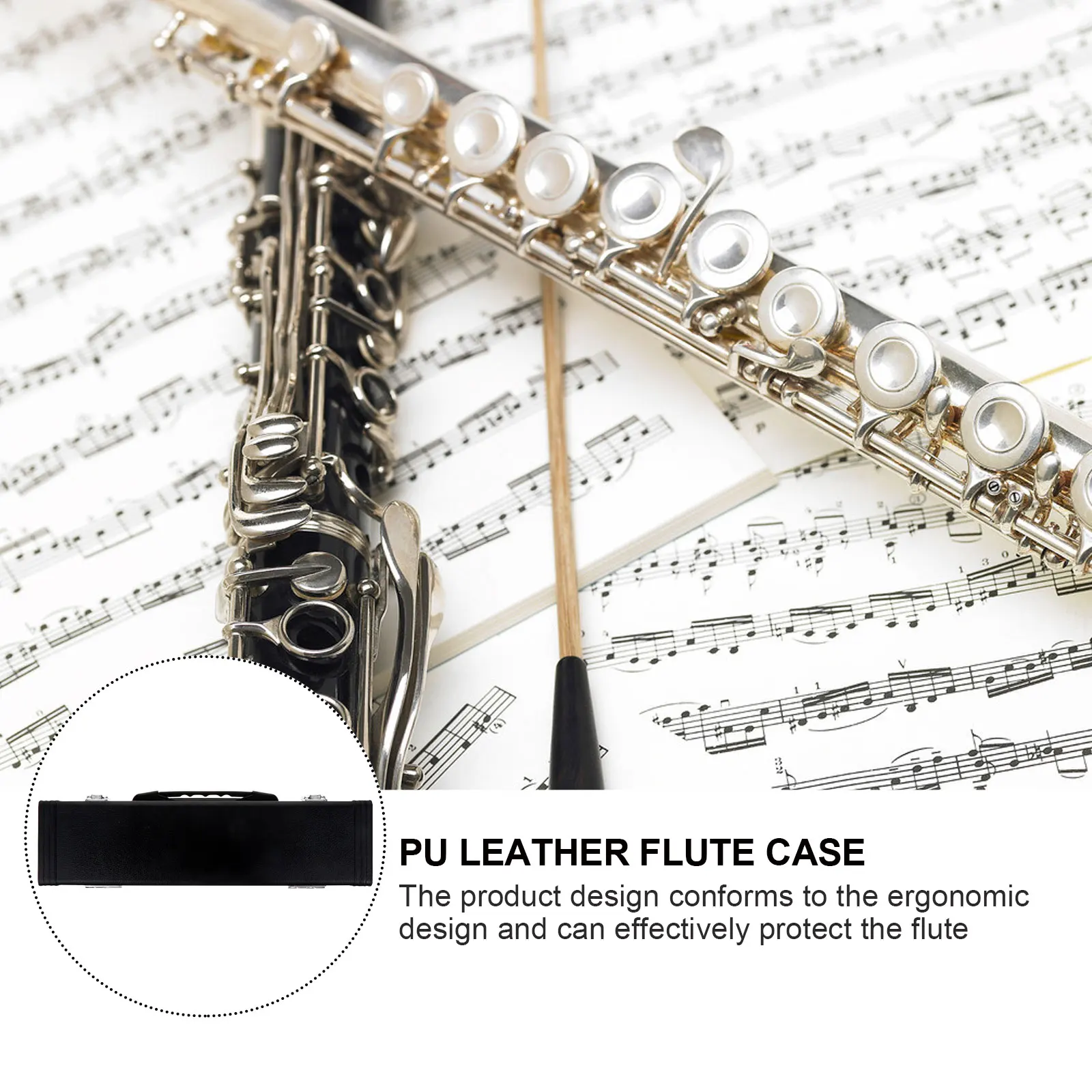 

Long Shockproof Case Pu Flute Gig Box Padded Instrument Storage Box Portable Flute Carrying Case Buckle