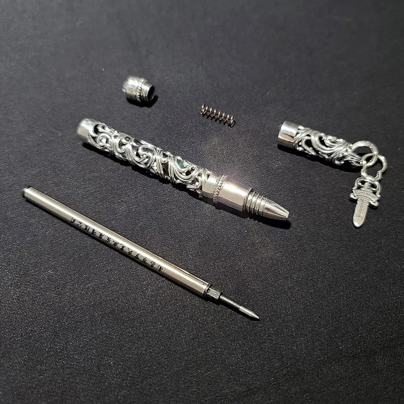 Heavy handmade, European court style, silver plating, hollow cross carving, metal signature pen, ballpoint pen, gift.