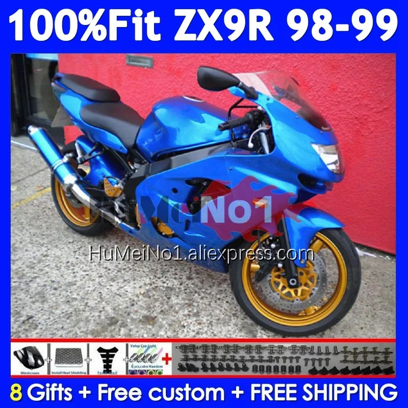 OEM Body For KAWASAKI NINJA ZX 9R 900 CC 9 ZX9 R 213No.17 ZX900 900CC ZX-9R ZX9R 98 99 1998 1999 Injection Metallic Blue Fairing