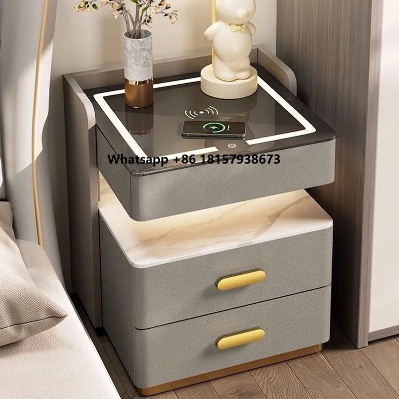 

Luxury Modern Minimalist Smart Bedside Table with Wireless Charging Safety Features Bedroom Application