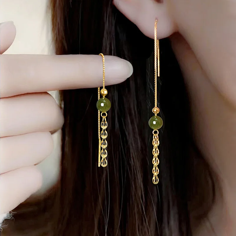 

Luxury Green Zircon Long Tassel Earrings For Women Korean Fashion Shiny Earring Girls Trendy Ear Jewelry