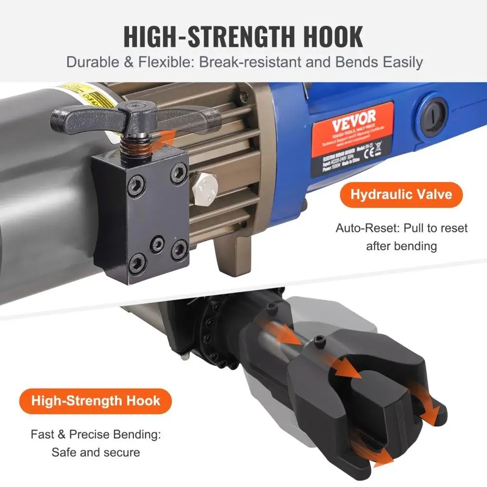 1500W Electric Hydraulic Rebar Bender Heavy-Duty Construction Tool with Cutting and Bending Function for 3/4" #6 Rebar 6-20mm