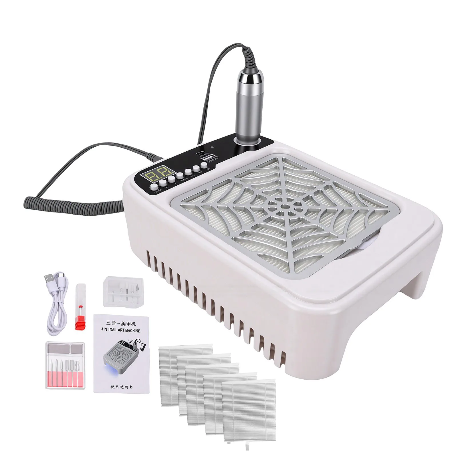 3-in-1 Nail Drill Machine with Dust Collector and Nail Lamp 35000RPM Electric Nail File Drill Kit with 8 Speeds Portable