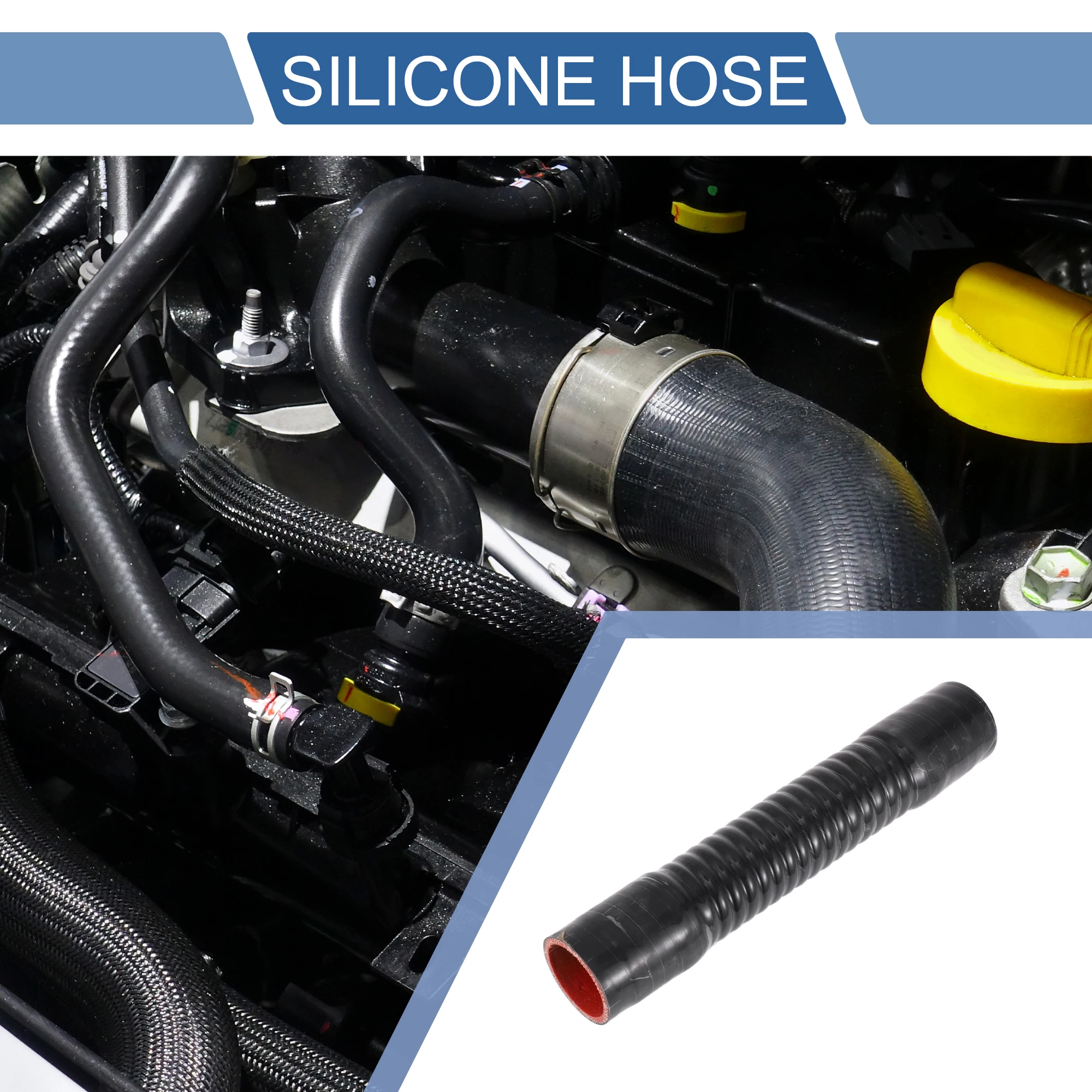 UXCELL 45/48/51/65mm ID 300/400/500mm Length 0° Black Outside and Red Inside Car Threaded Silicone Hose Coolant Hose Universal
