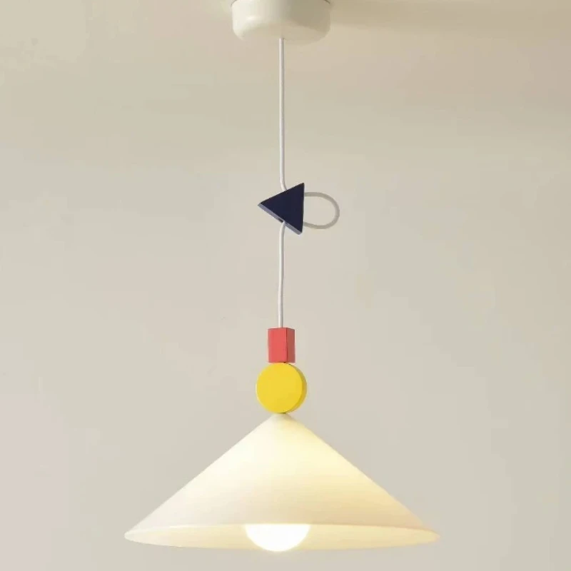 Modern White Taper Acrylic Pendant Lights Colorful Geometry Wooden Hanging Lamps Restaurant Living Room Bedroom Study Chandelier