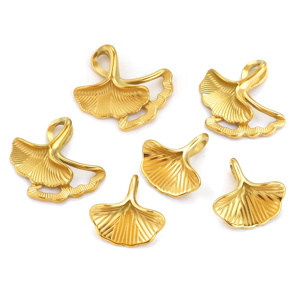 10PCS Golden Ginkgo Leaf Charm Stainless Steel Pendants Metal Leaves Pattern Charms for DIY Jewelry Making