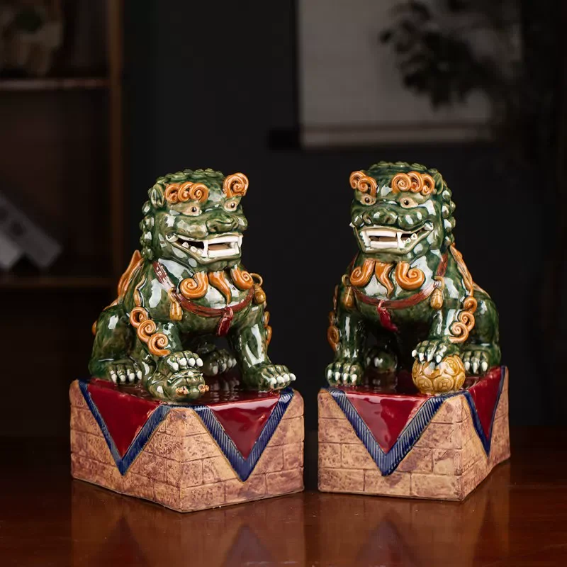Decoration of Chinese statue, All Things Go Well Ceramic Lion Figurine Beijing Lion Statue Ceramic Figure-Shiwan Kiln porcelain