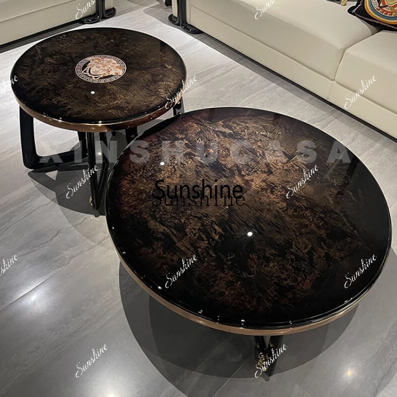 Italian round coffee table combination villa living room high-end solid wood luxury size round coffee tableX