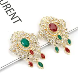 Sunspicems Gold Color Moroccan Jewerly Crystal Brooch Arabic Women Brooch Pins Full Rhinestone Bride Wedding Bijoux