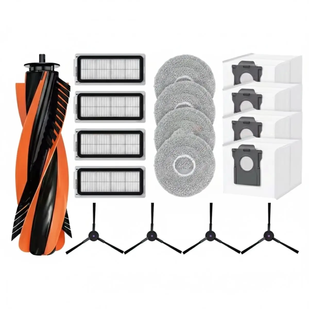 

Запасные части и аксессуары для X70 (2026 A59P): основная и боковые щетки, HEPA-фильтр, салфетка для влажной уборки, мешок для сбора пыли