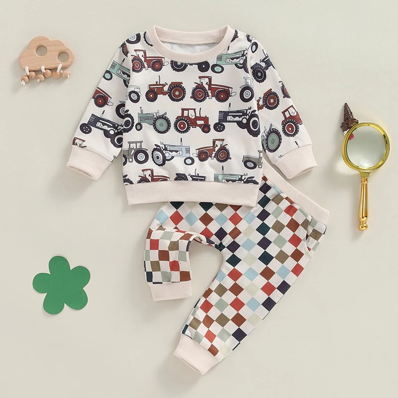 

2PCS Autumn Baby Tracksuit For Toddler Boys Outfits Tractor Print Long Sleeve Sweatshirts Tops Long Pants Toddler Clothes Sets