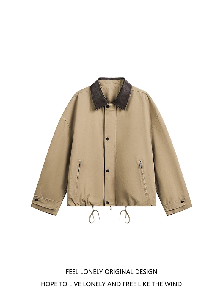 

Feel Lonely Американский ретро лоскутный кожаный воротник Jaet Свободный крой Молодежный тренд для мужчин и женщин Осенняя новая верхняя одежда Sle