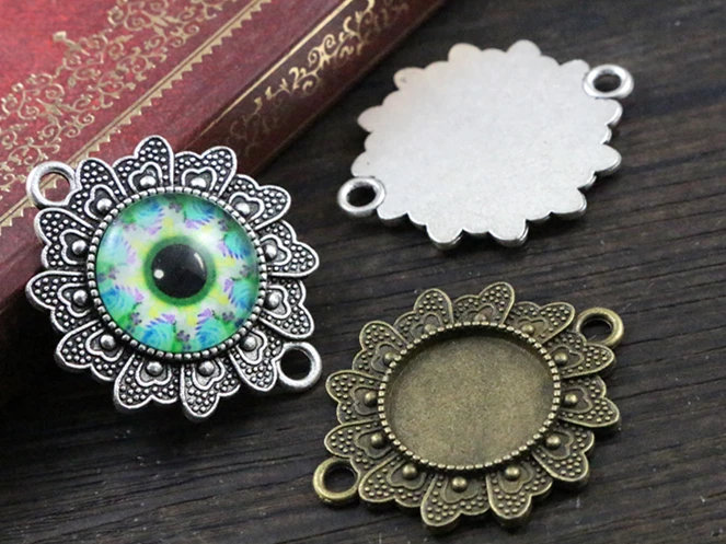 10 sztuk 16mm wewnętrzna rozmiar antyczny brąz posrebrzany kwiat styl połączenia Cabochon baza Cameo ustawienie Charms wisiorek — zdjęcie 3