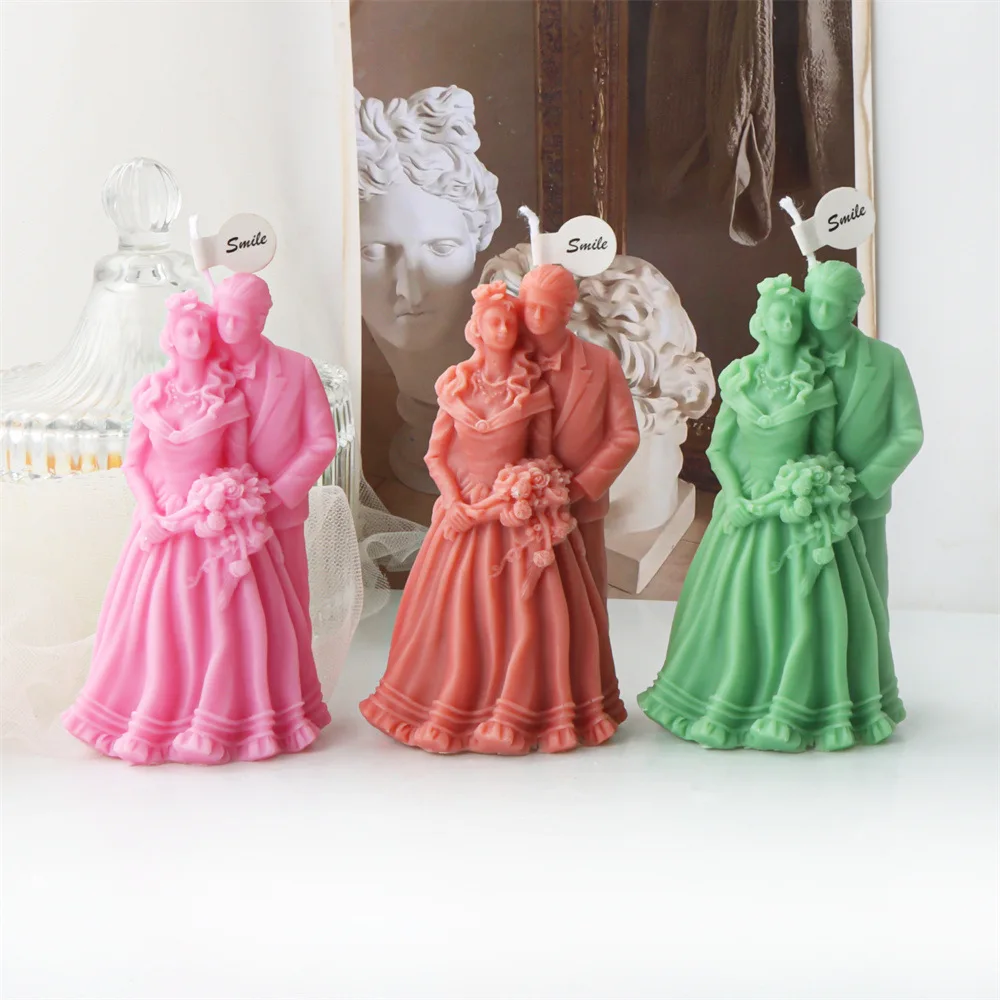 New Marry Couple Candle Mold Silicone Bride & Groom Aroma Statue Mould DIY Newlyweds Couple Mold Baking Tool Valentine Day