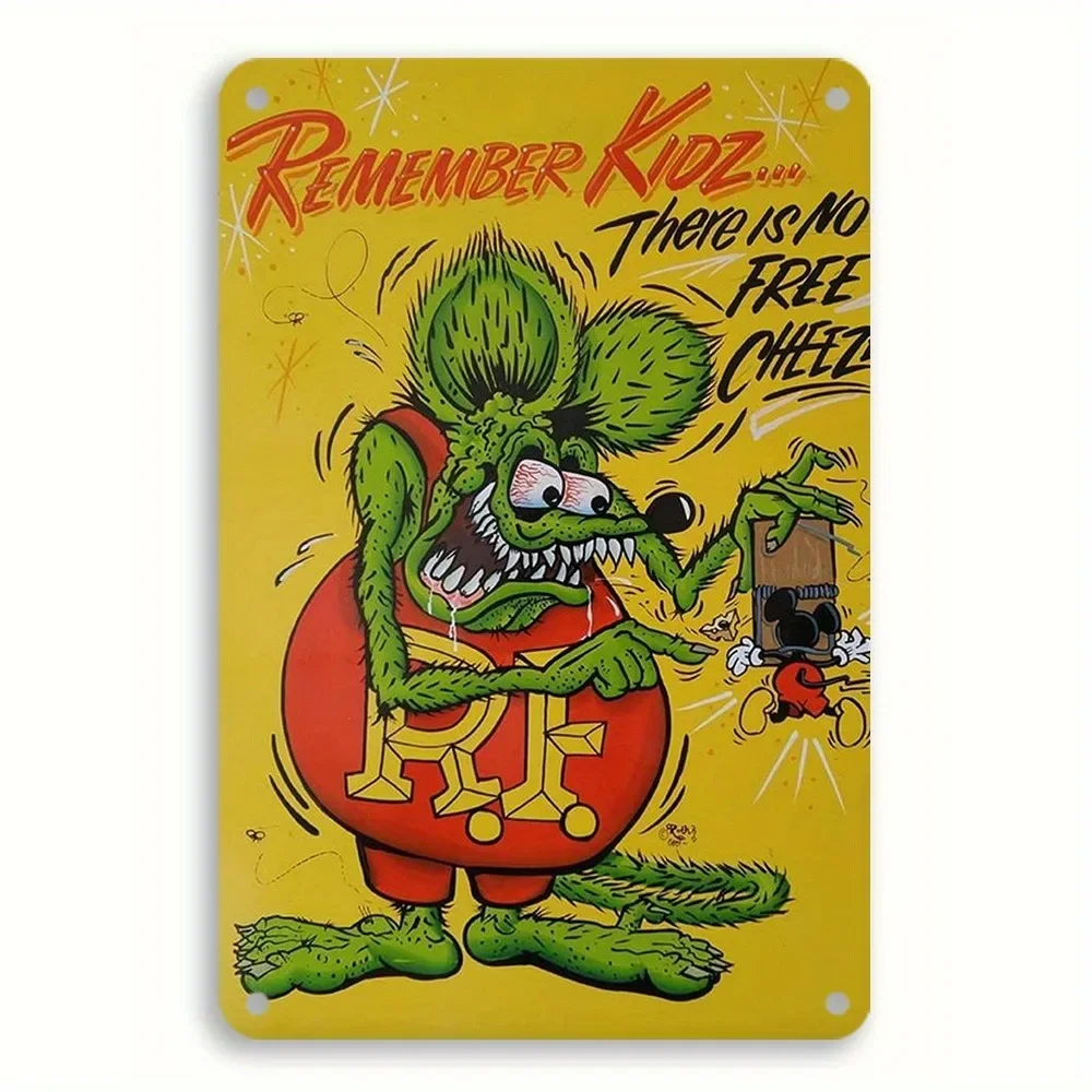 1pc Vintage Rat Fink Metal Tin Sign Classic Cartoon Rat Decorative
