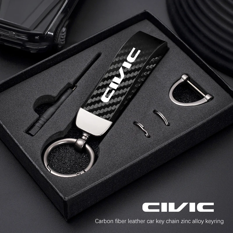 Car Carbon Fiber Style Keychain Microfiber Leather Key Chain For Honda Civic Fit Jazz Accord Pilot CRV Odyssey Passport City