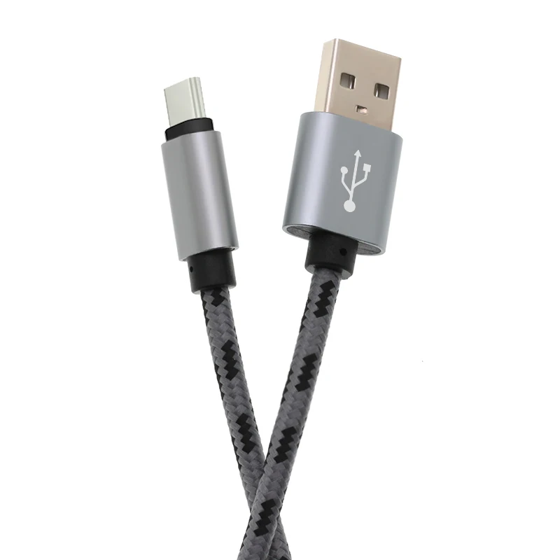 Nylon Tecido USB Tipo C Cabo de carregamento, Transmissão de dados para Xiaomi, Samsung S9, S8 Plus, 2m, 100Pcs